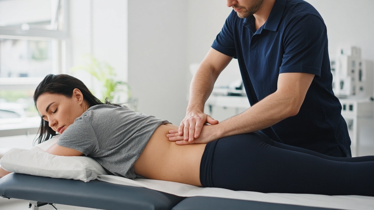 Guided hip stretch in rehab