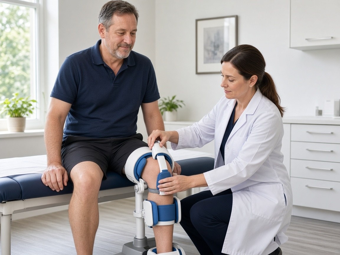 Knee On Trac decompression brace fitting in clinic