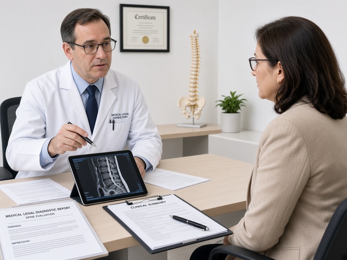 Medical legal diagnostic consult with spine MRI report