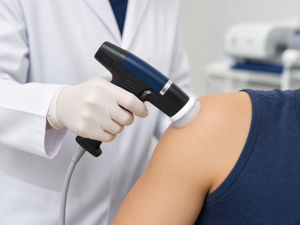 Clinician applying shockwave therapy handpiece